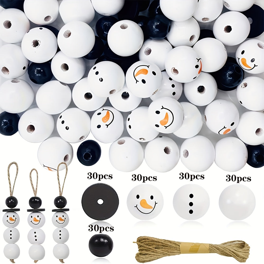 Wooden Bead Craft Kit for DIY Jewelry Making Includes Snowman Beads and String