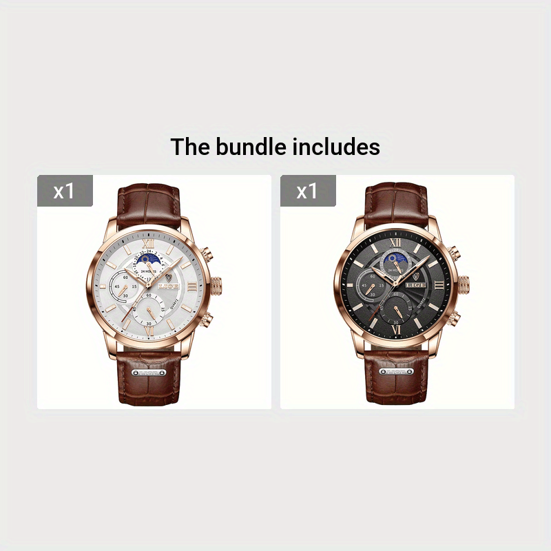 Men's Leather Casual Quartz Sport Watch Black 42mm