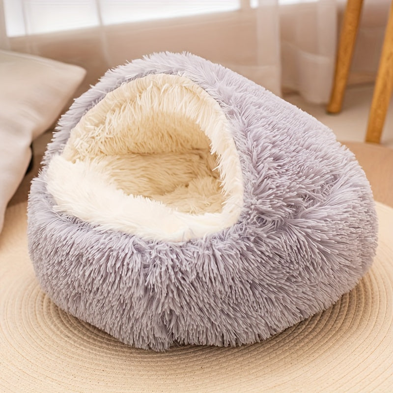 Small Animal Plush Bed with Detachable Cover for Cats and Dogs Non-Slip Foldable Support