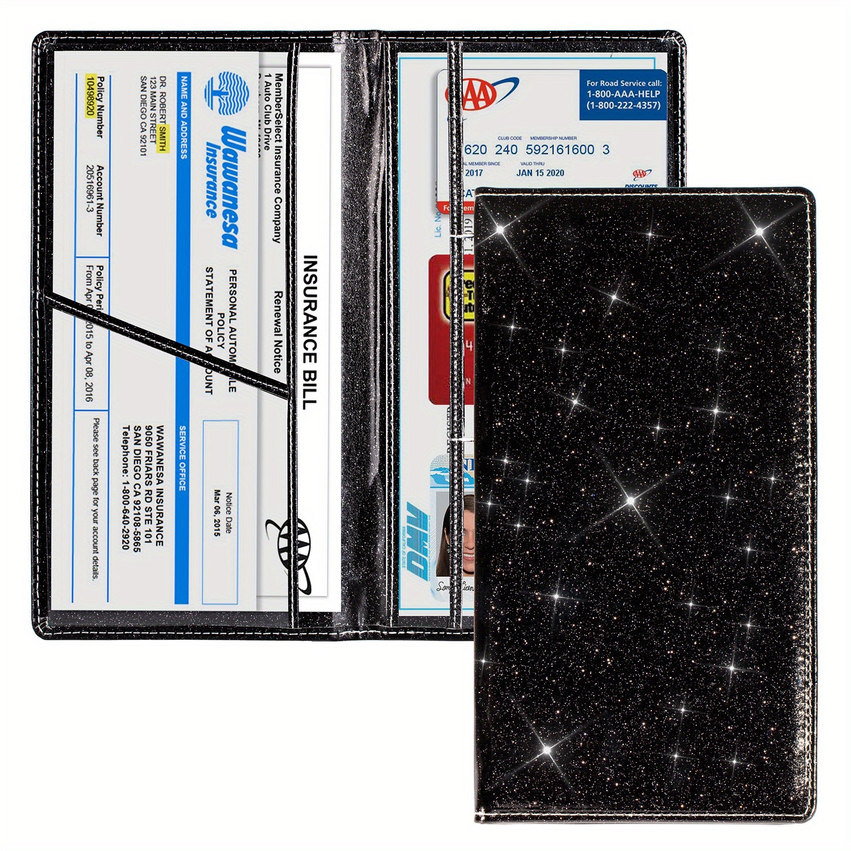 Avtomobil litsenziyasi va sug'urta kartasi tutqichli charmli transport hujjatlarini tashkil etuvchi