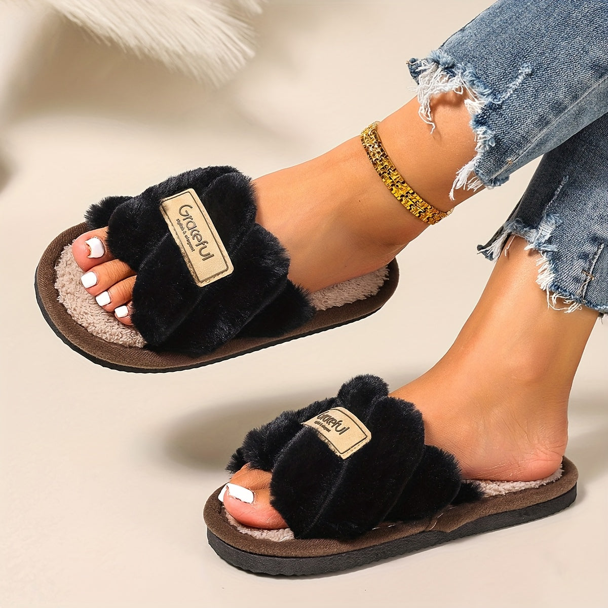 Women’s Colorful Plush Indoor Slippers Warm Anti-slip Autumn Spring