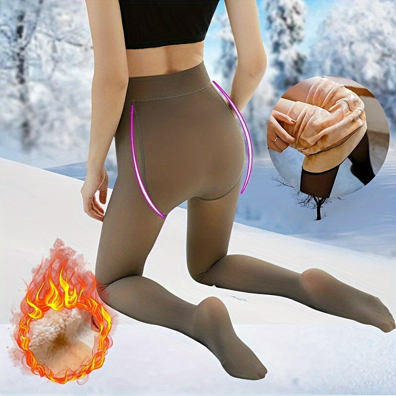 Women Thermal Fleece Tights Slim Translucent Winter Pantyhose Elastic Velvet