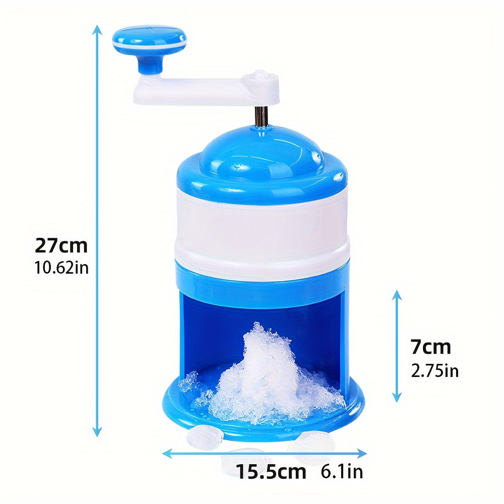 Hand-Cranked Snow Cone Maker Blue and White Plastic for Ice Cream and Cocktails