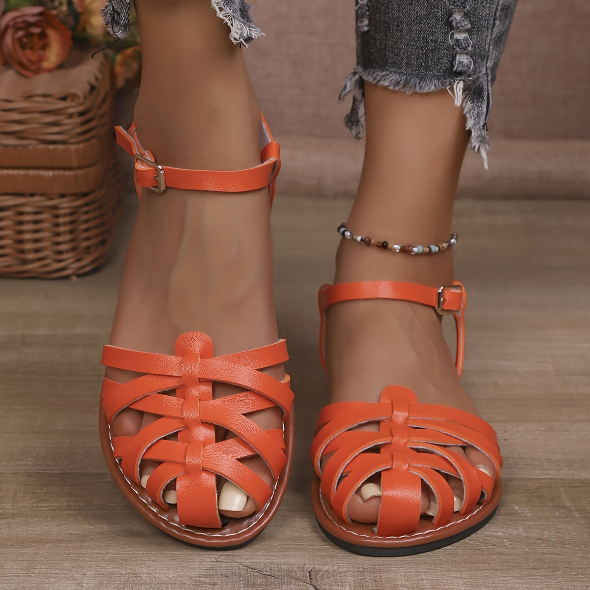 Women's Summer Woven Leather Casual Roman Sandals