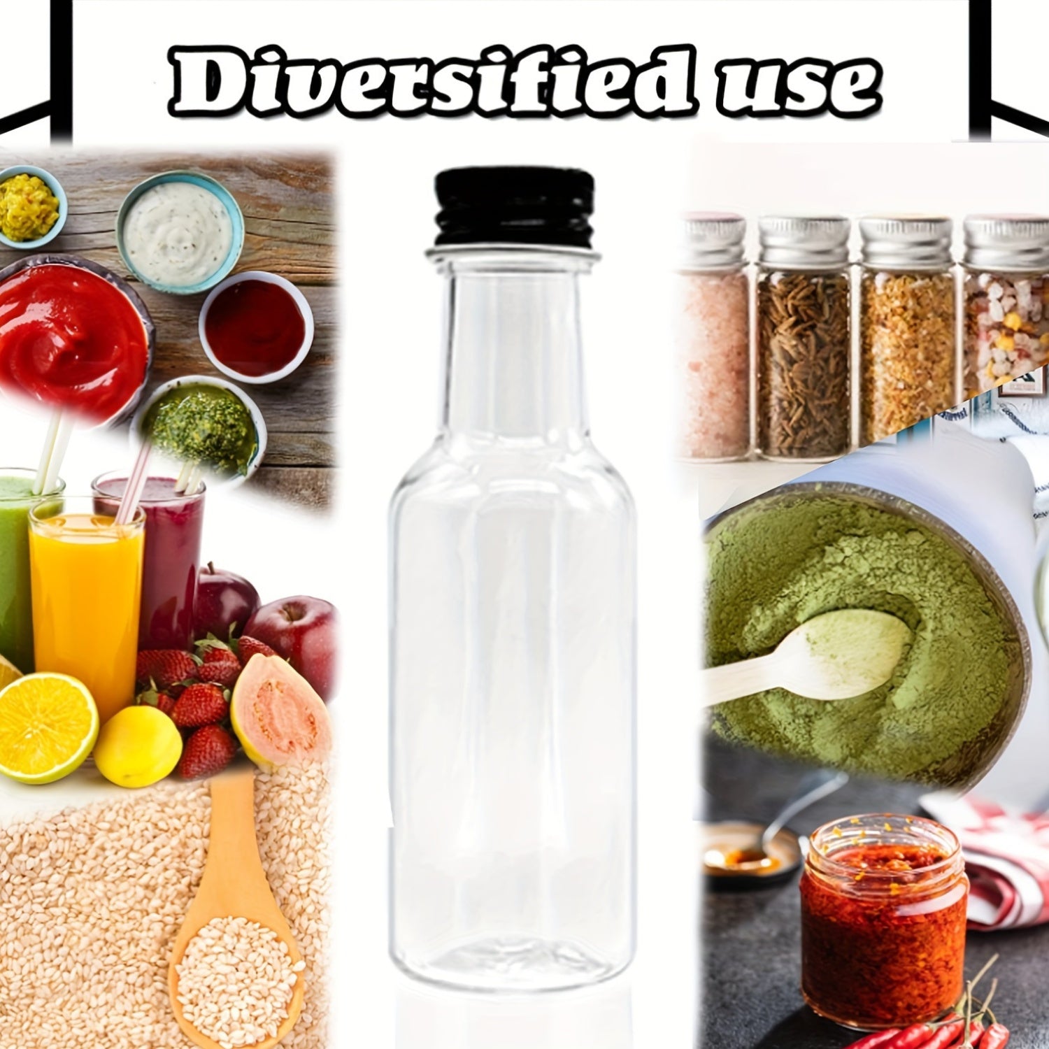 Pack de 30/50 botellas de plástico transparente en miniatura de 50 ml con tapas negras y embudos