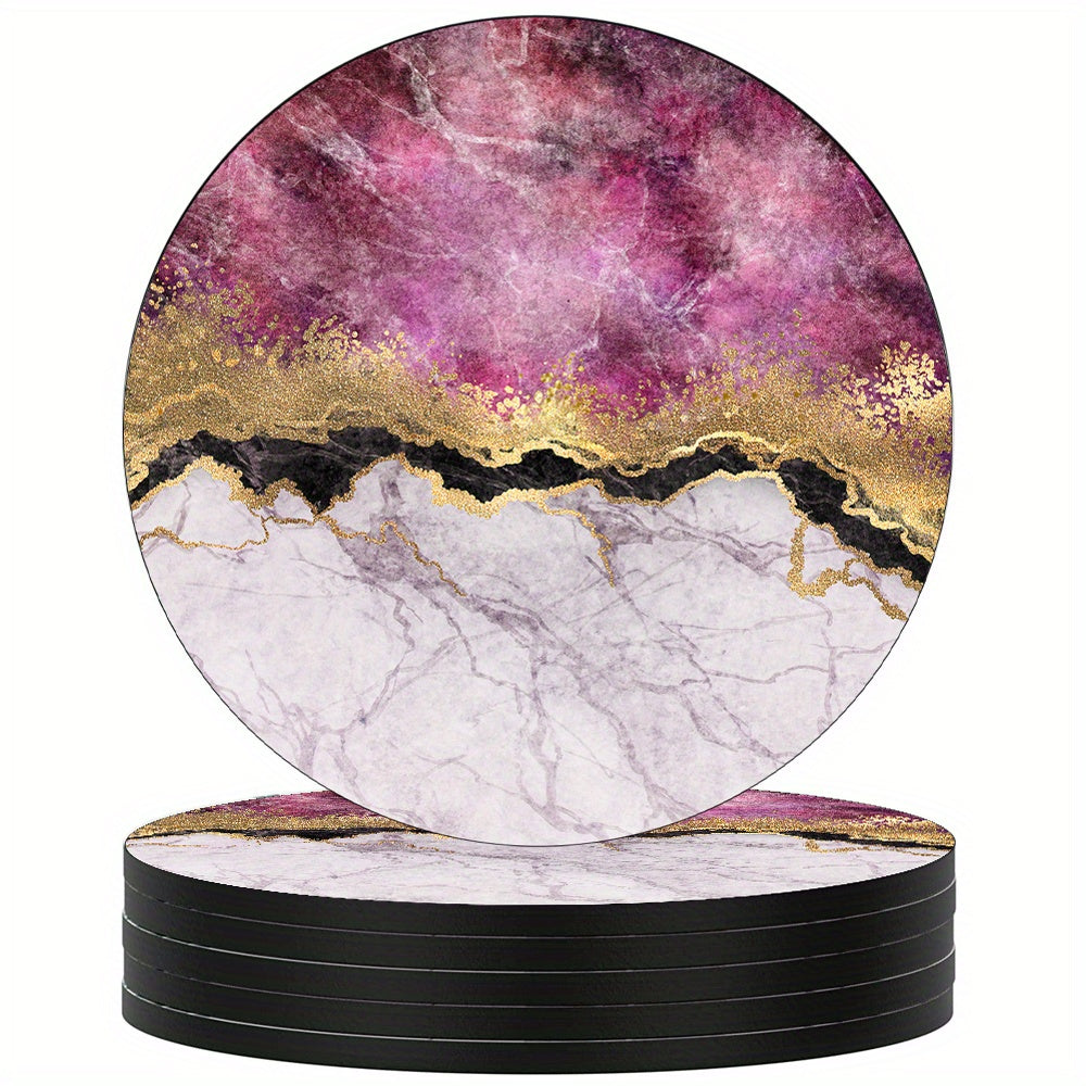 Luxury Gold Marbling Coasters Set 6 Absorbent Rubber Non-Slip 10.16cm Round