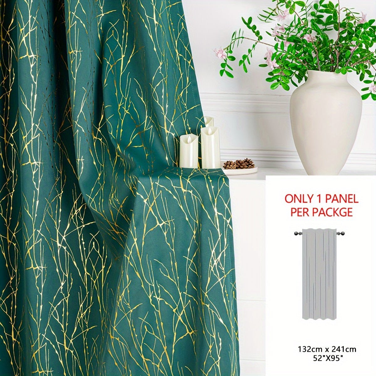 Blackout Curtain with Gold and Silver Tree Branch Pattern for Bedroom Living Room Office