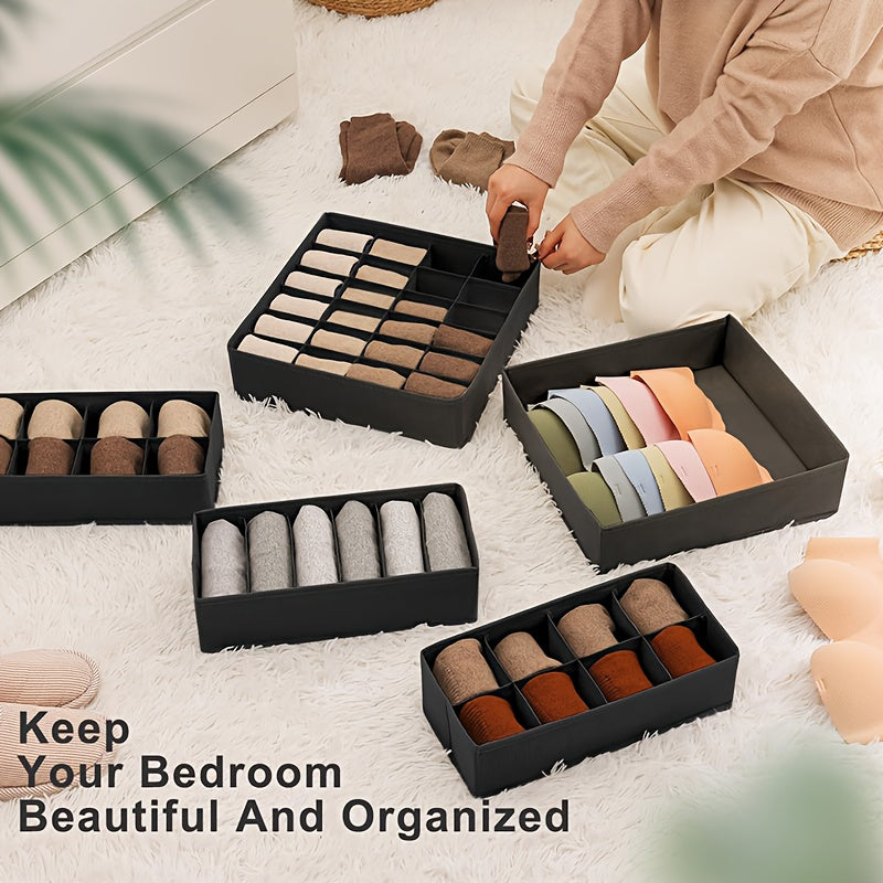 4 ta yig'iladigan saqlash qutilari o'lchami 64.01 sm X 49.0 sm X 10.01 sm. Kiyimlar, paypoqlar, kamarlar va uy bezaklarini tartibga solish uchun ideal.