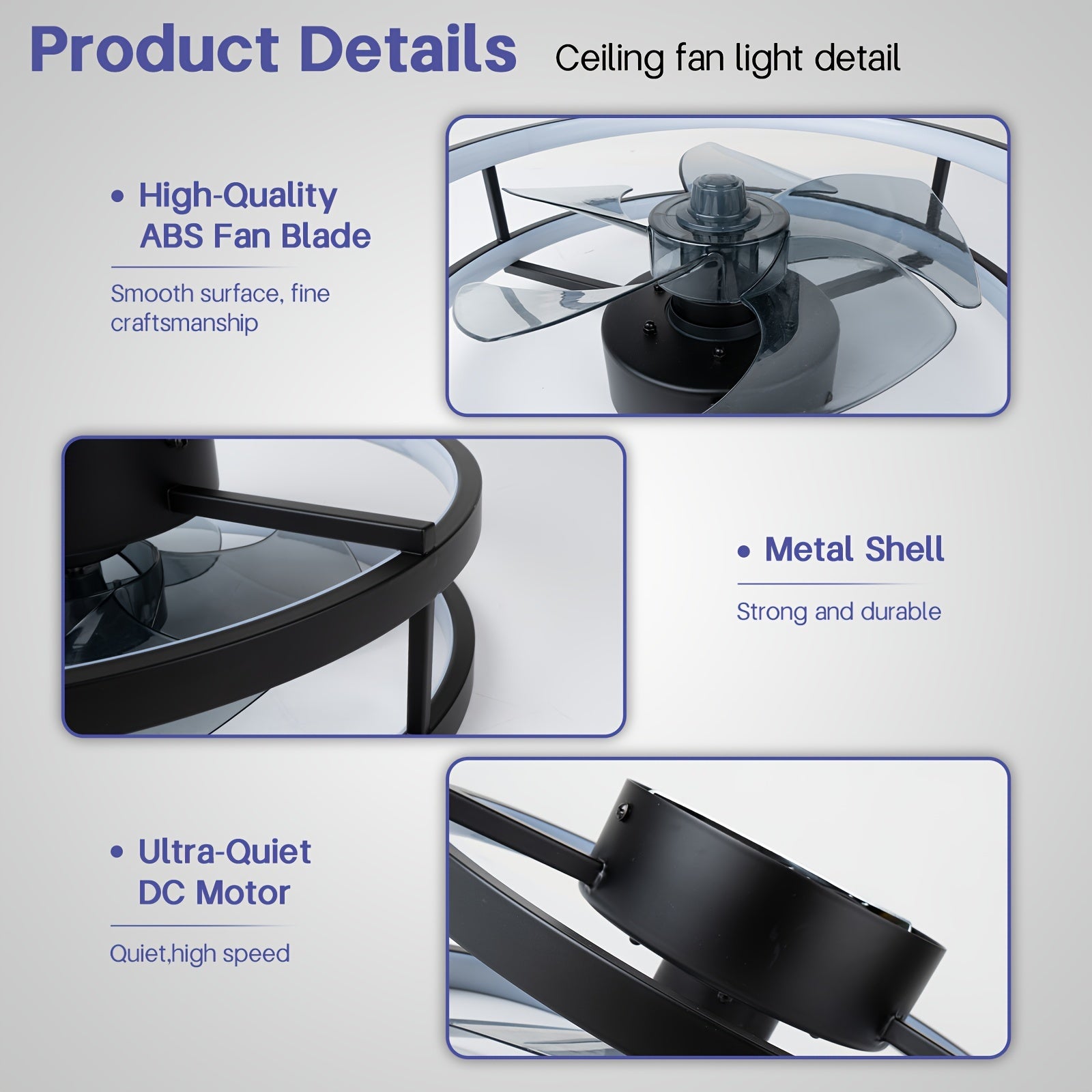 Black Dimmable Low Profile Ceiling Fan with Lights Remote Control for Bedroom Living Room Kitchen