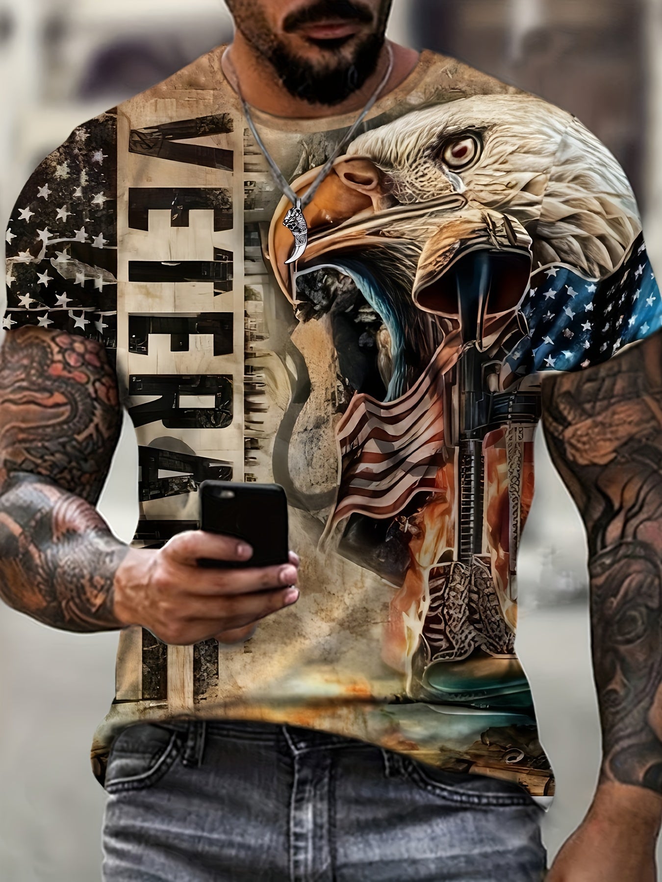 Футболка с винтажным орлом для полных мужчин, повседневная, короткий рукав, летняя футболка