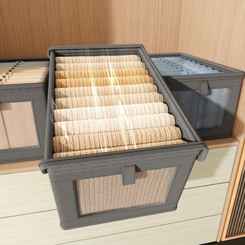 Caja de almacenamiento plegable de tela Oxford beige con ventana transparente para ropa y artículos del hogar