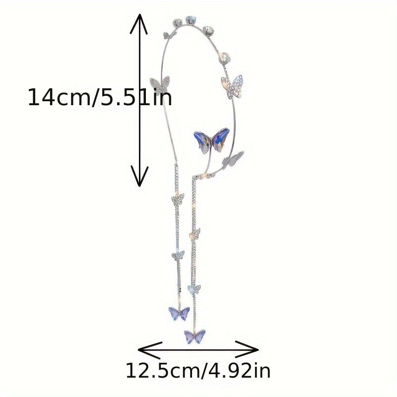 Women Tassel Butterfly Hairband with Rhinestone Bow and Faux Earrings