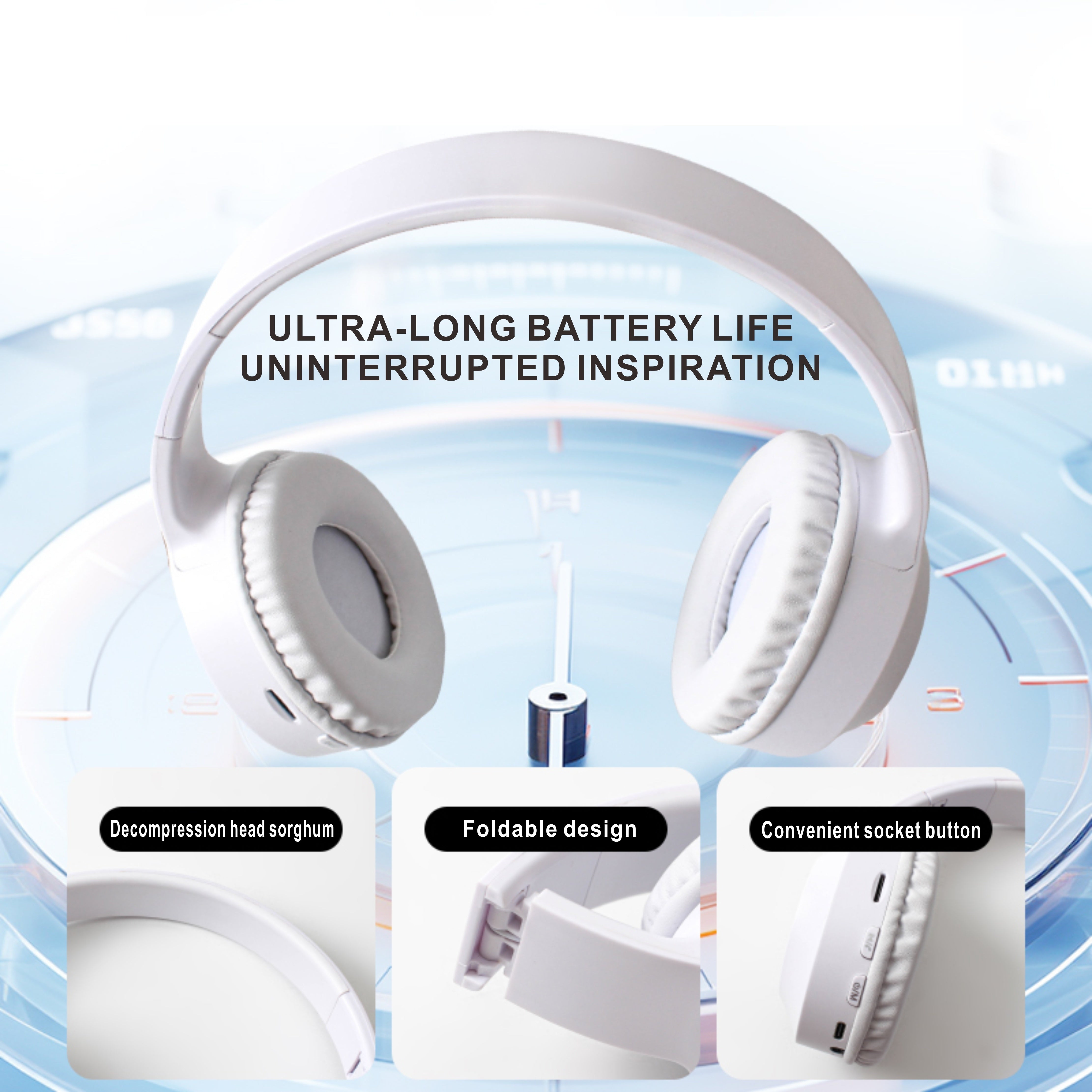 Wireless Over-Ear Headphones with LED Lights Long Battery Life High Fidelity Stereo for Gaming Running Adults