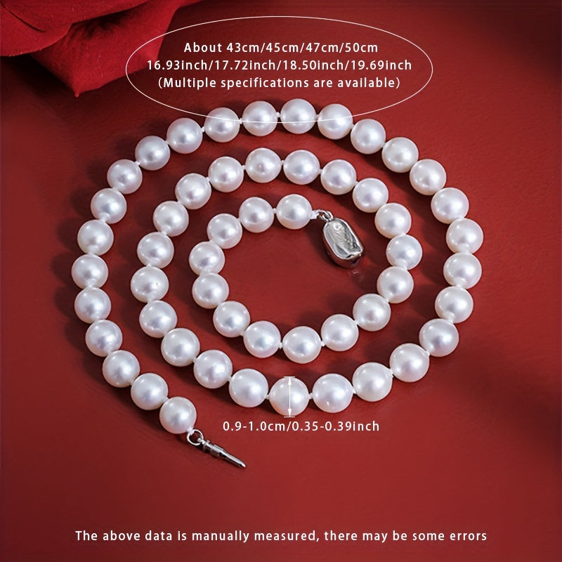 Vintage Pearl Necklace for Women 9-10mm Freshwater Pearls Sterling Silver Gift
