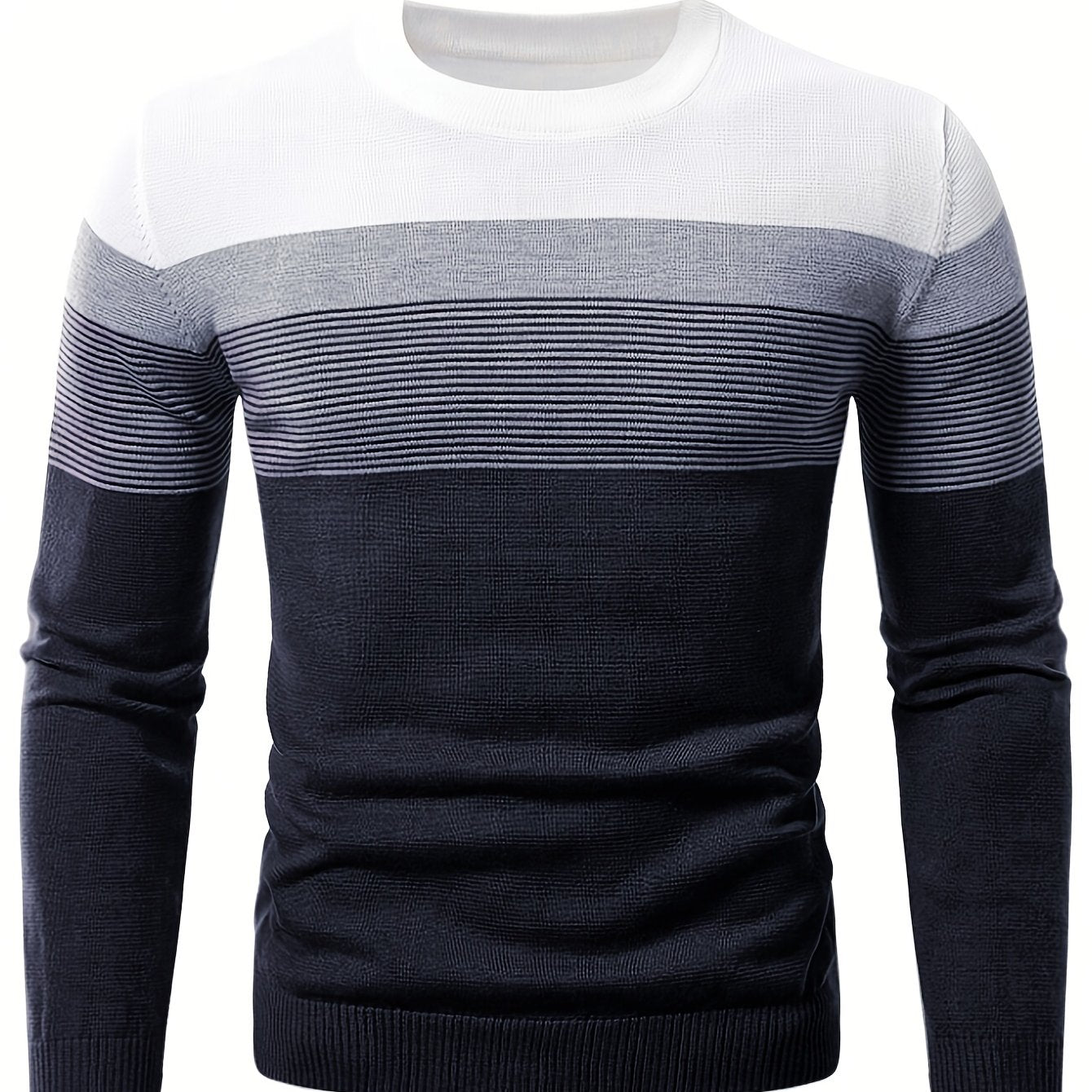 Men's Cotton Striped Crew Neck Sweater Long Sleeve Fall Winter Casual Knit Pullover