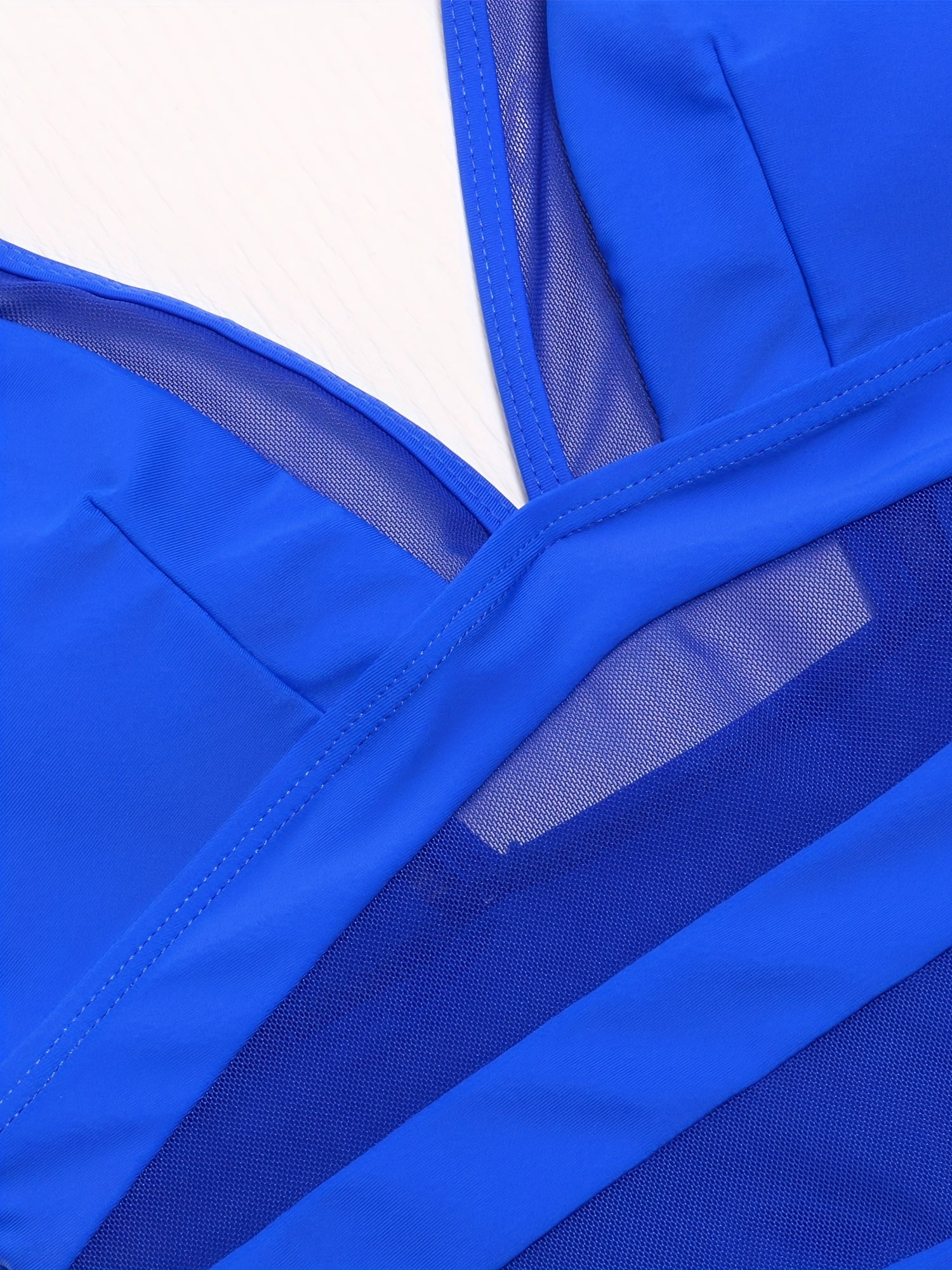 Women's Mesh V-Neck One Piece Swimsuit Tummy Control Backless High Cut Solid Color