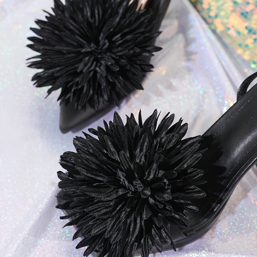 Women's Black Flower Shaped Nylon Shoe Charms 2pcs Detachable Accessories