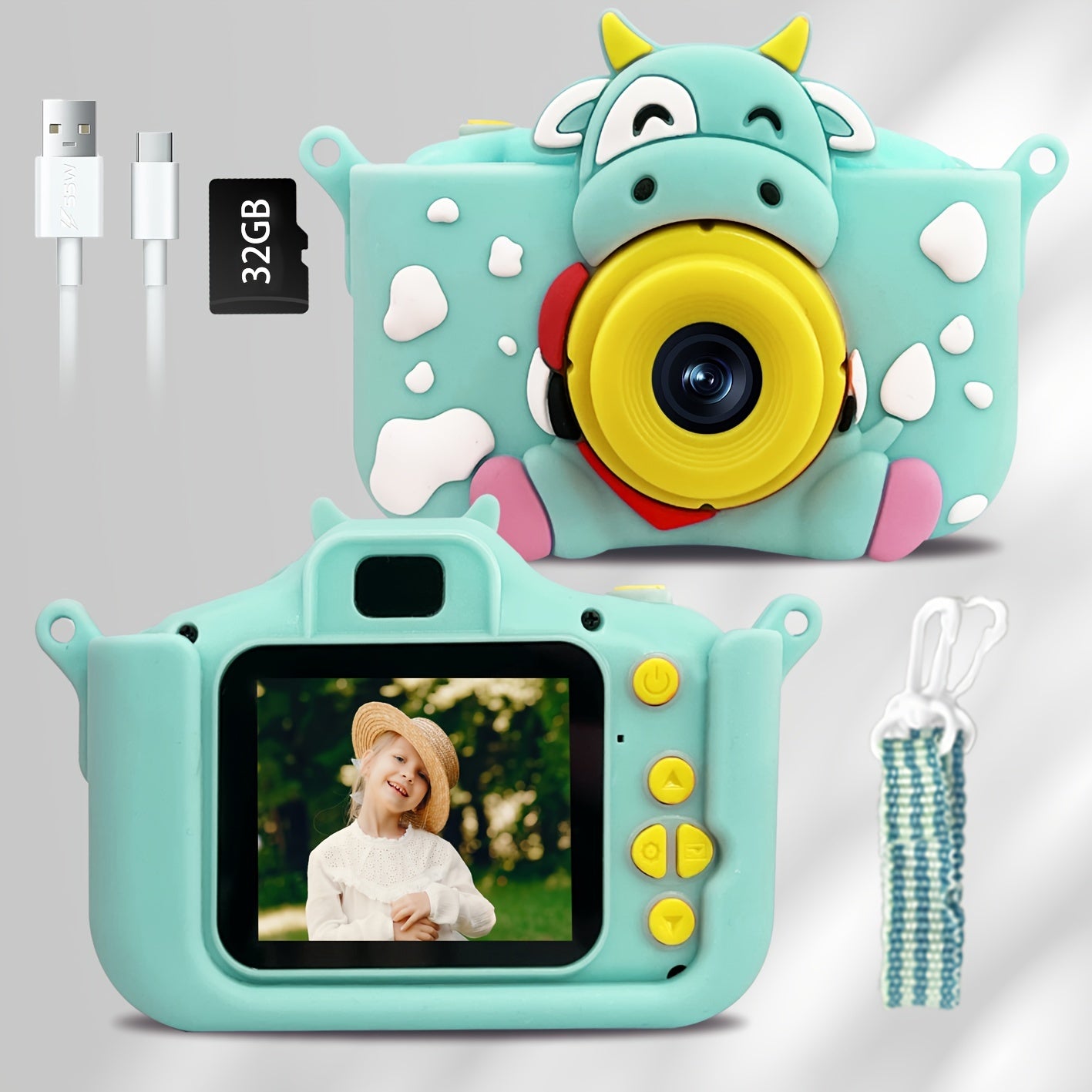 Kids Digital Camera for Ages 3-12 1080P HD Video Time-Lapse 32GB SD Card Included