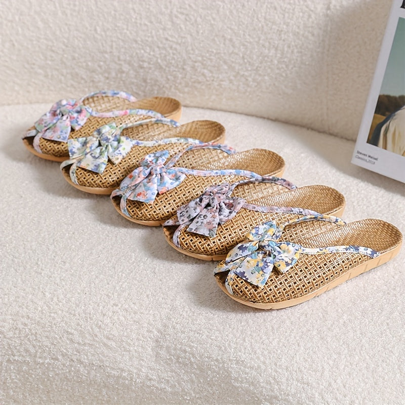 Women Summer Woven Grass Slippers Non-Slip Indoor Shoes