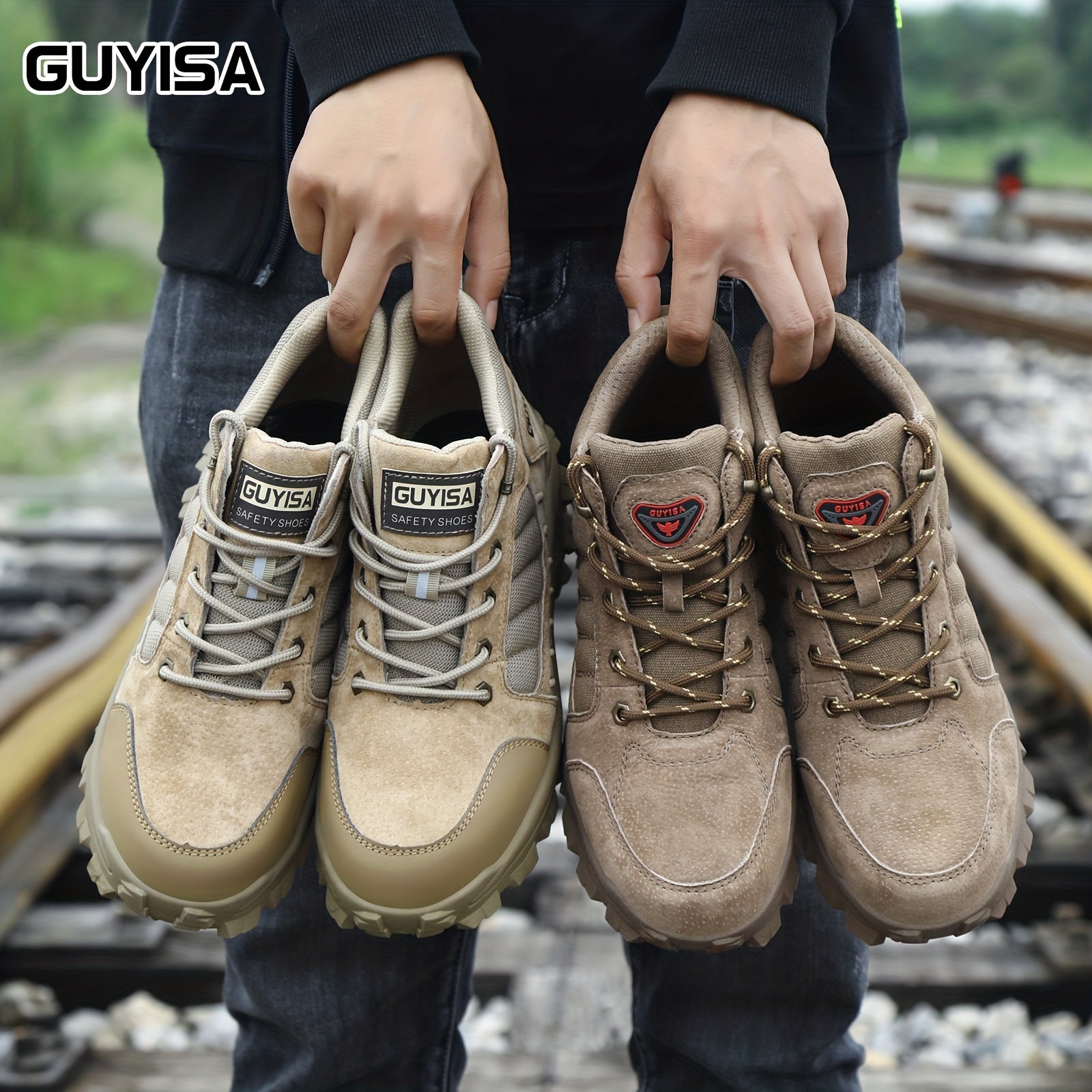 Men's Suede Safety Shoes with Steel Toe Puncture Proof Anti-Skid for Industrial Construction