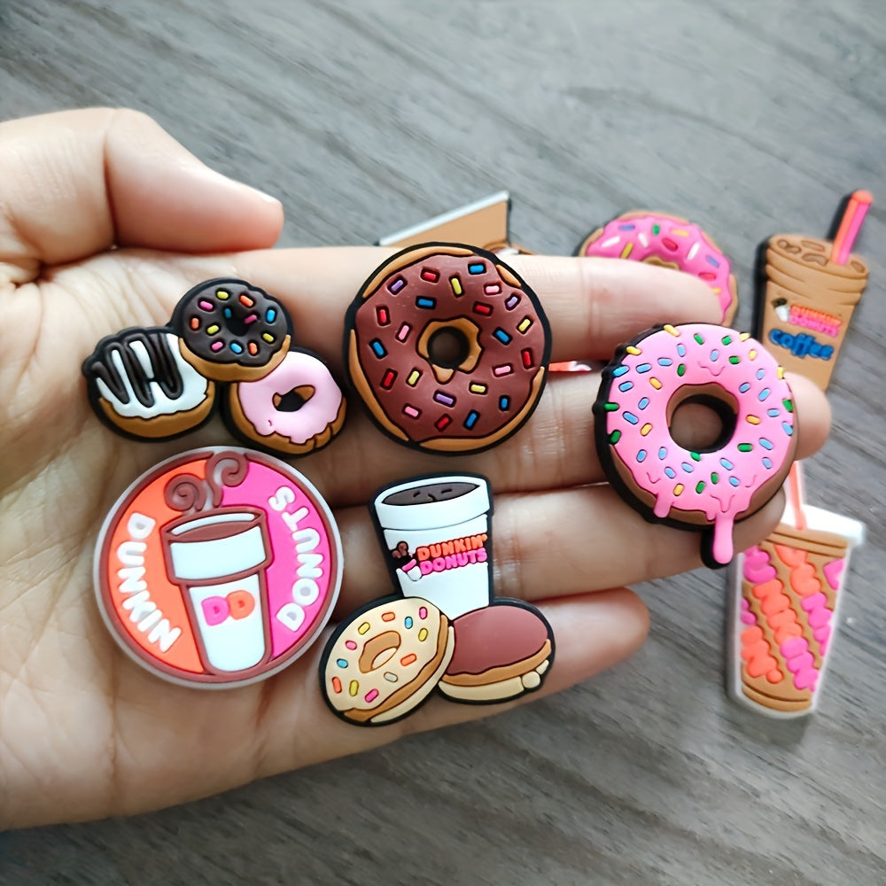 10Pcs Cartoon Food Donut Shoe Charms PVC Sandal Buckles Footwear Decor