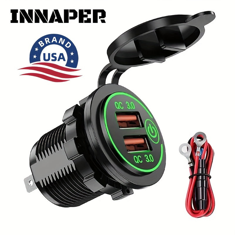 Fast Car Charger Socket Dual USB Ports Quick Charge 3.0 5.6-32V Power Outlet