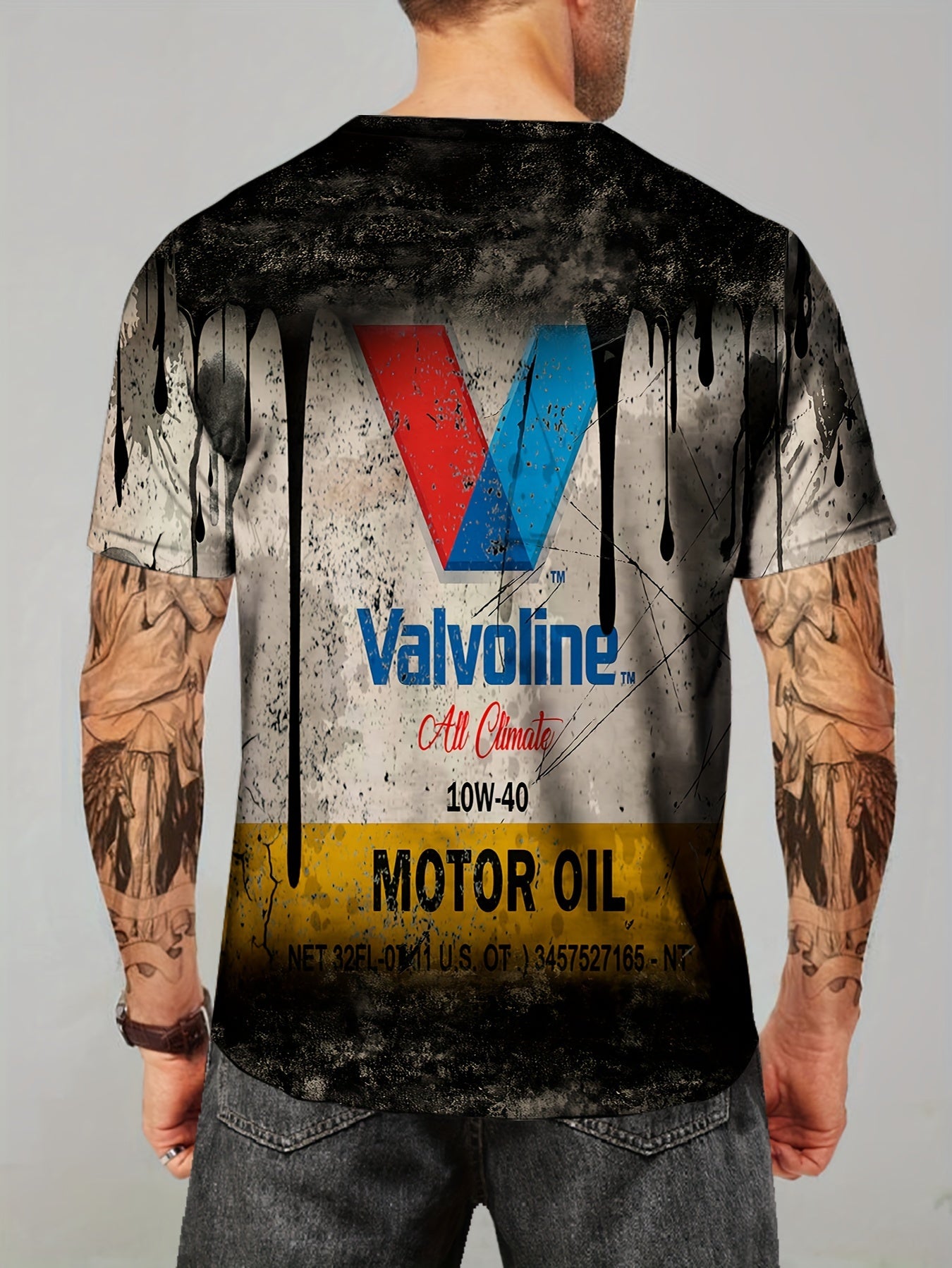 Camiseta de cuello redondo impresa en 3D para hombre, casual de manga corta, poliéster