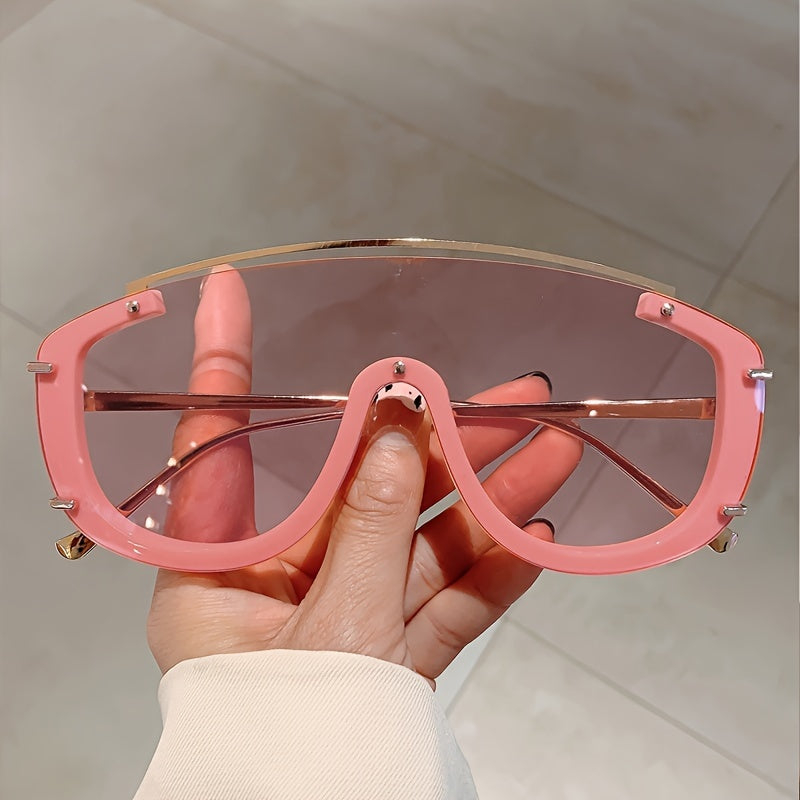 Women's Gradient Lens Semi-Rimless Shield Sunglasses with One-Piece Lens