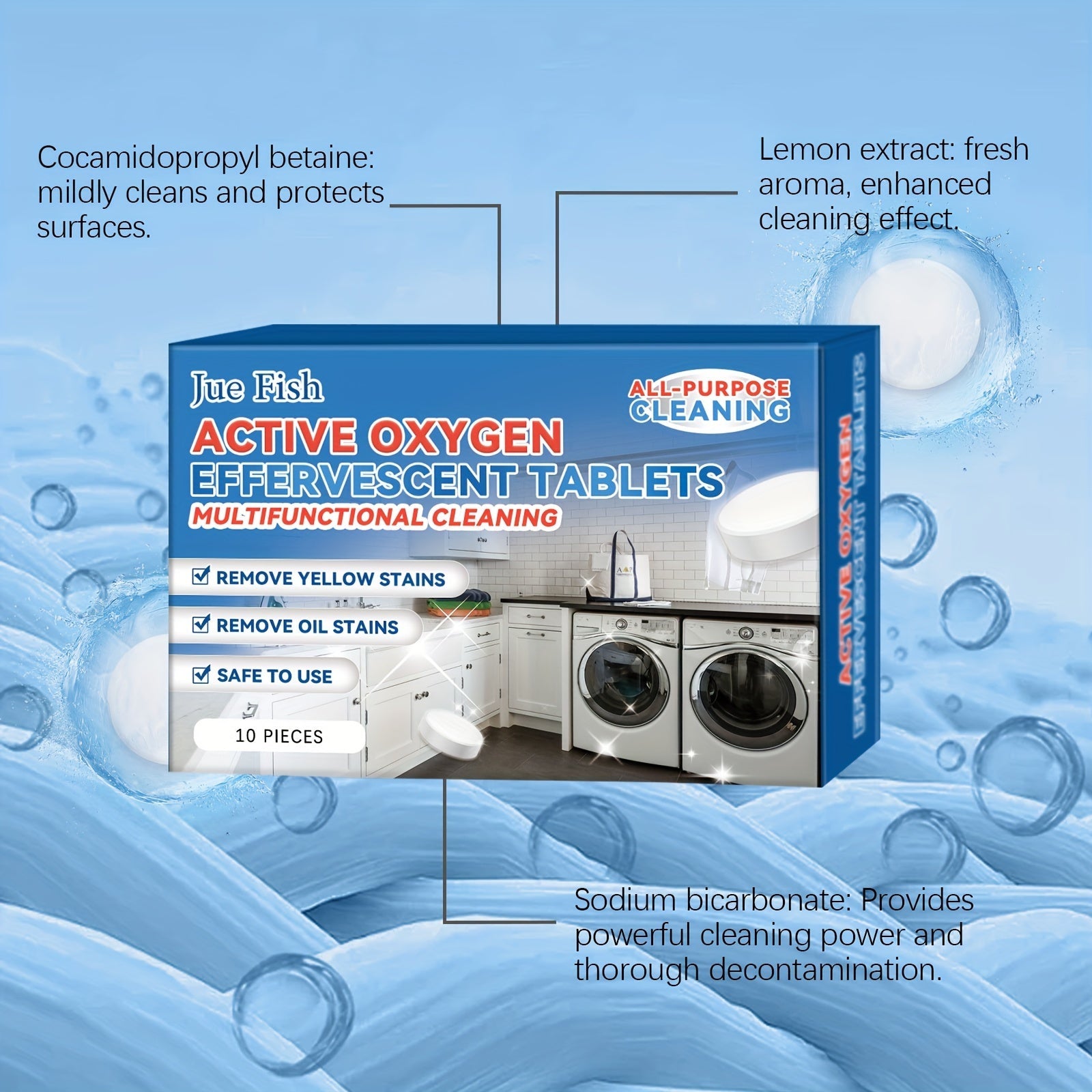 Set of 10 Oxygen Cleaning Tablets for Kitchen Grease and Oil Stains