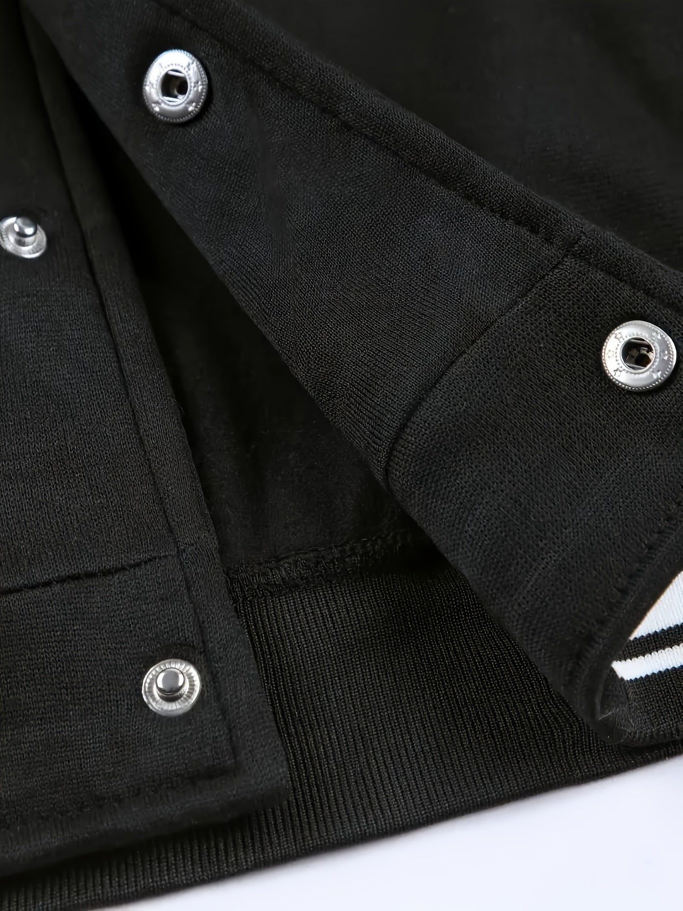 Men's Varsity Jacket in Black and Beige Polyester Snap Closure Baseball Collar Plus Size