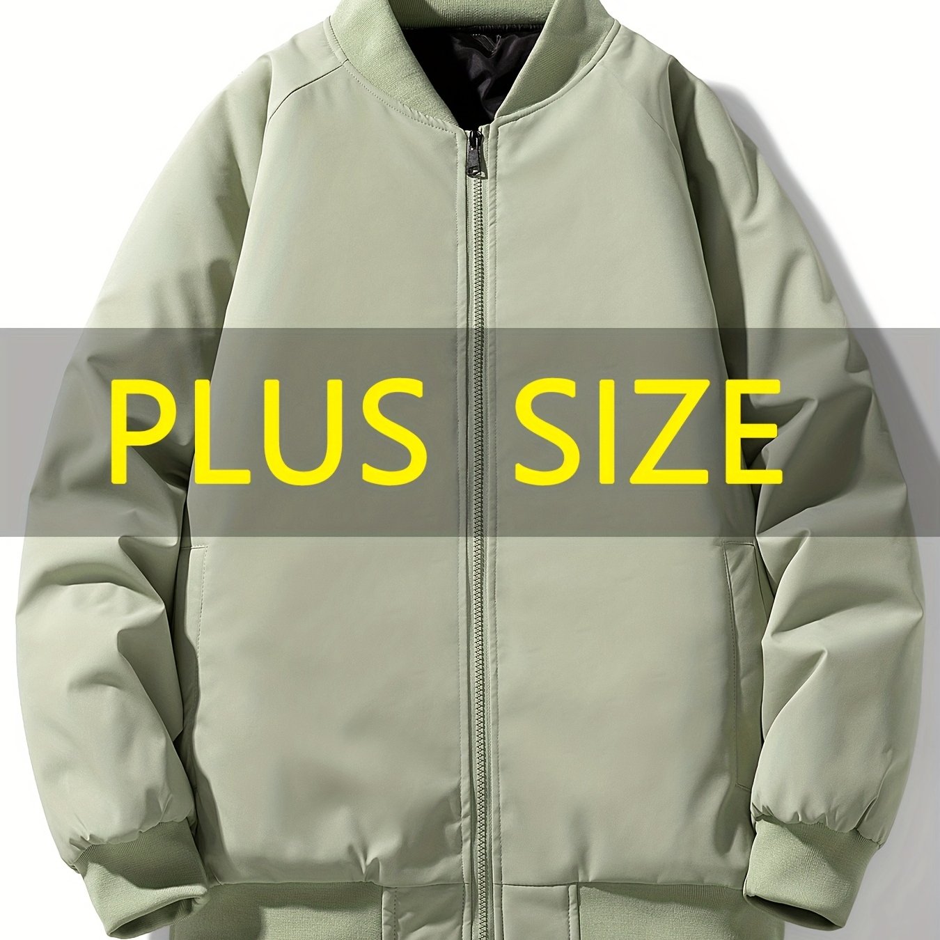 Men's Plus Size Casual Polyester Jacket with Baseball Collar and Zip Pockets