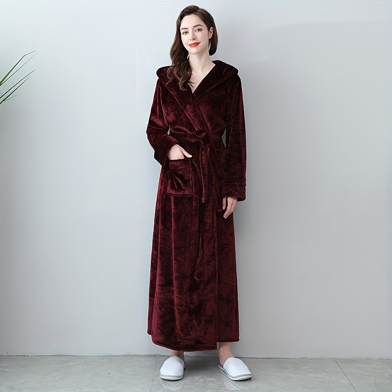 Koral Fleece Hamom Kiyim, Uzoq Yengli, Juftlik Usuli, Qopqoqli, Kuz va Qish Uchun