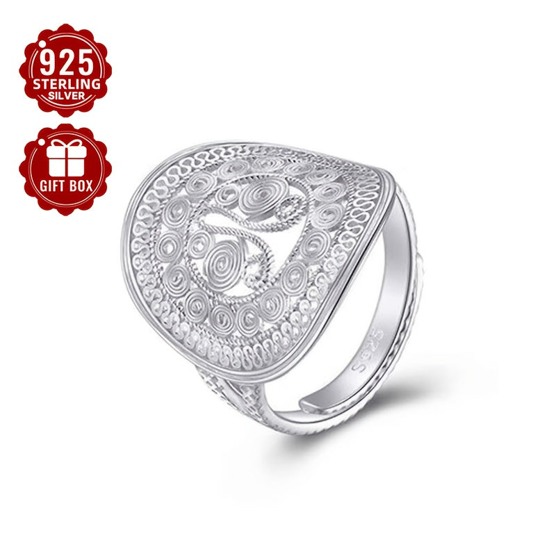 Sterling Silver Butterfly Open Ring Ethnic Hollow Pattern Textured Jewelry