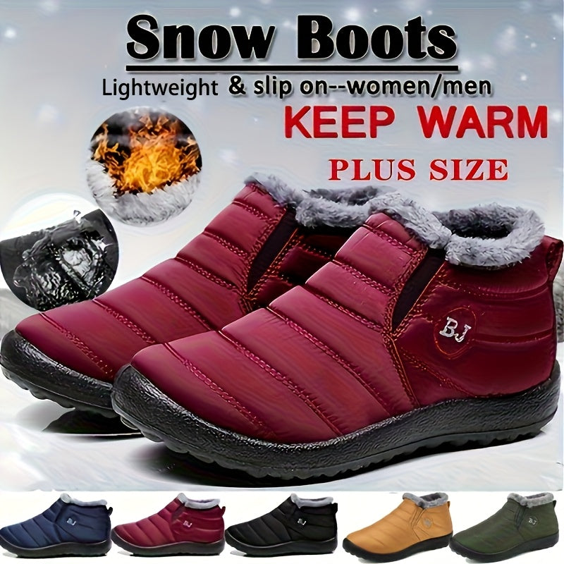 Women Men Lightweight Snow Boots Winter Anti-Slip Ankle Booties Faux Fur Lined