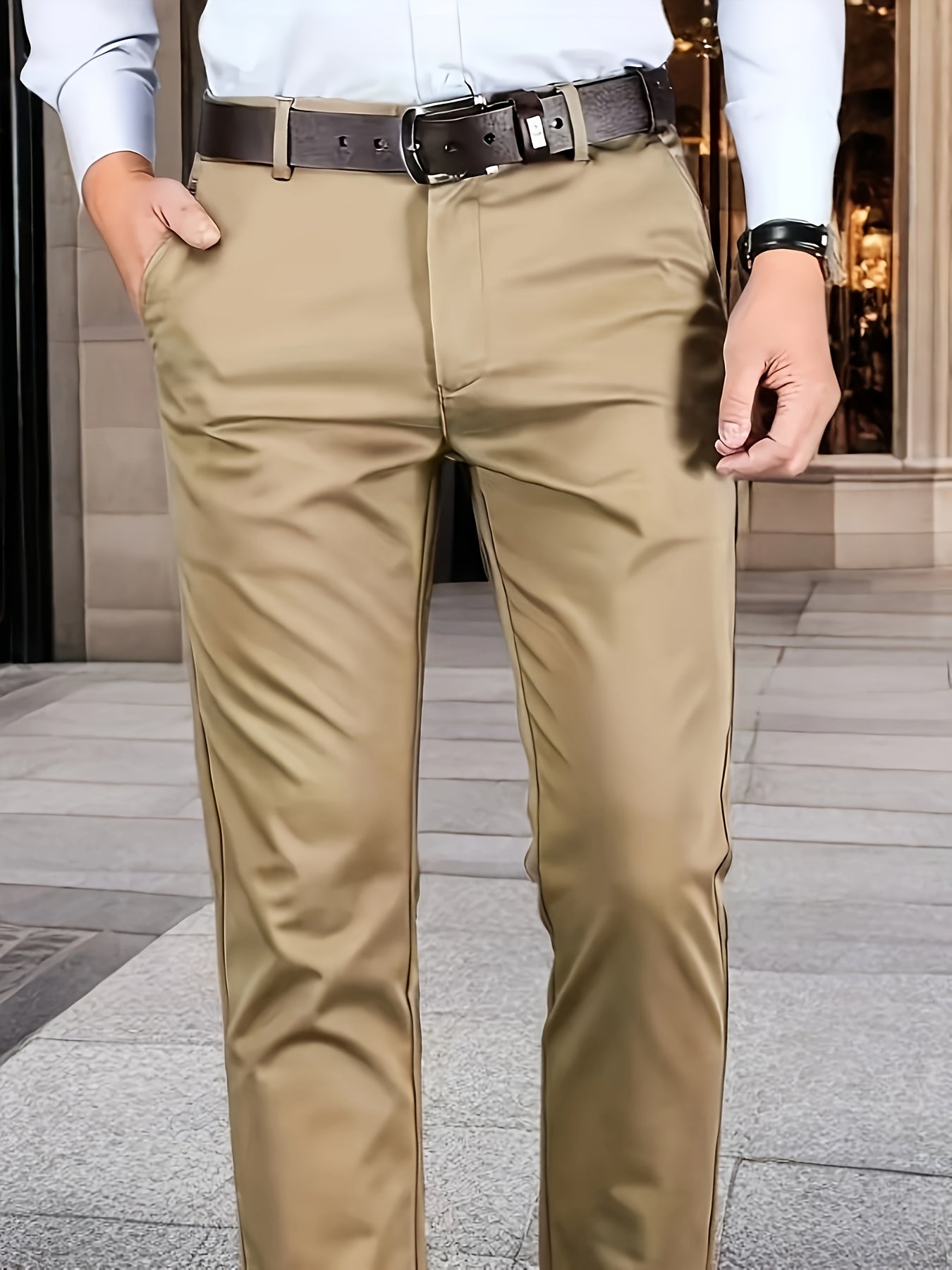Pantalones de vestir de color sólido para hombres, con tela elástica, para negocios y ocasiones formales