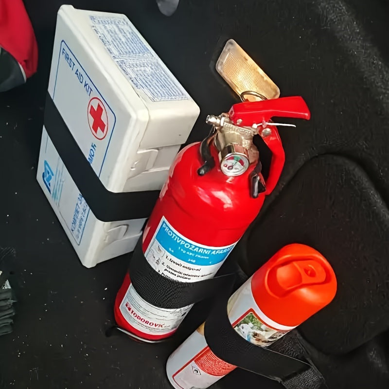 4pcs Car Trunk Organizer Straps Nylon Secure Storage for Fire Extinguishers Black