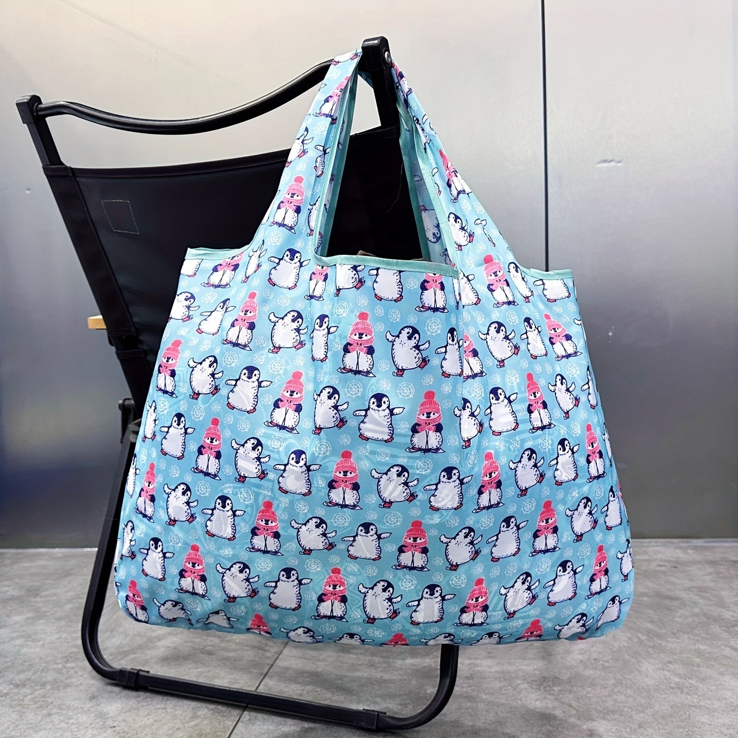 Lightweight Penguin Pattern Tote Bag Reusable Water-Resistant Shopping Grocery
