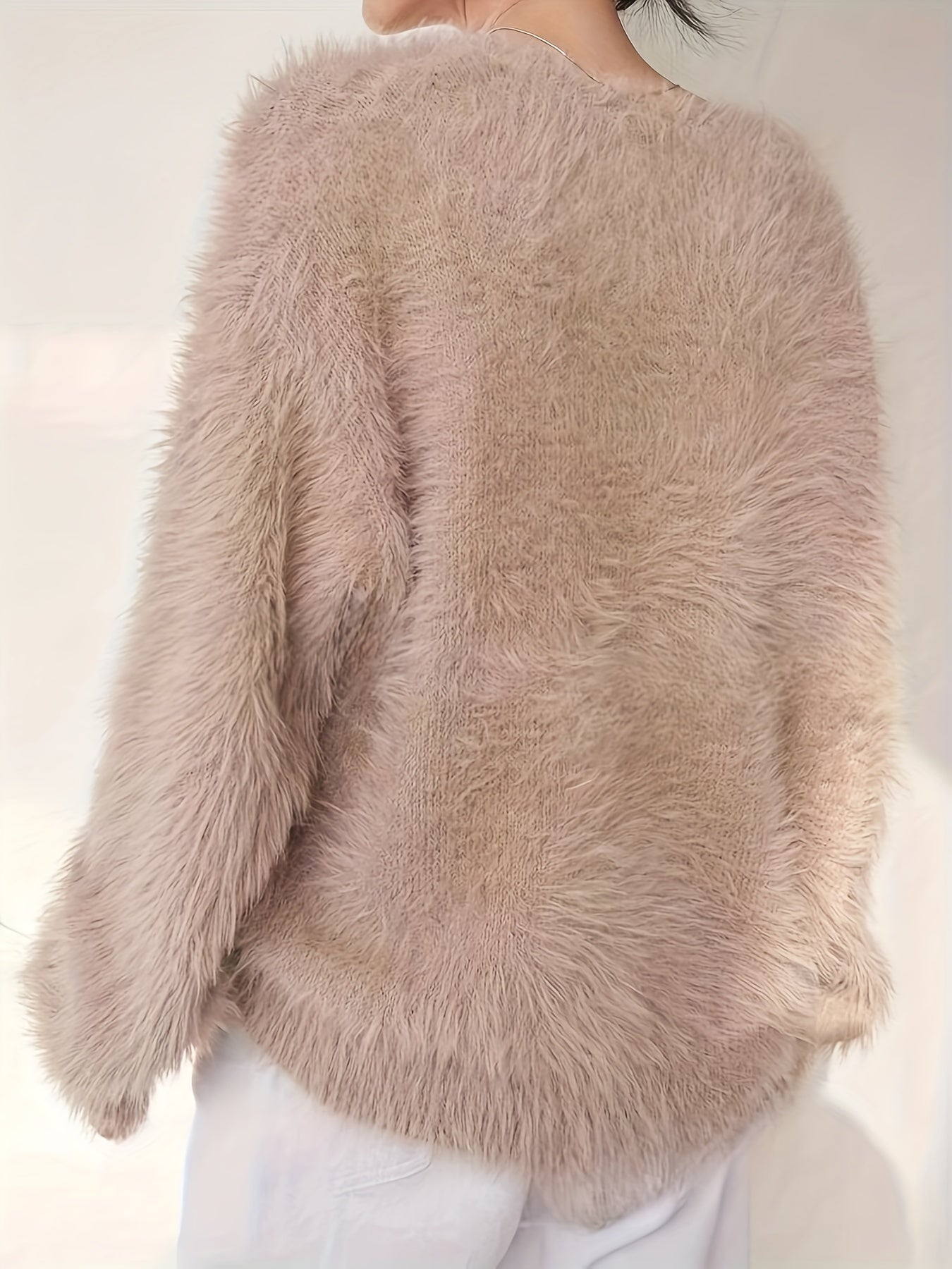 Women's Plus Size Faux Mink Long Fur Pullover Sweater Casual Solid Color Polyester Knit