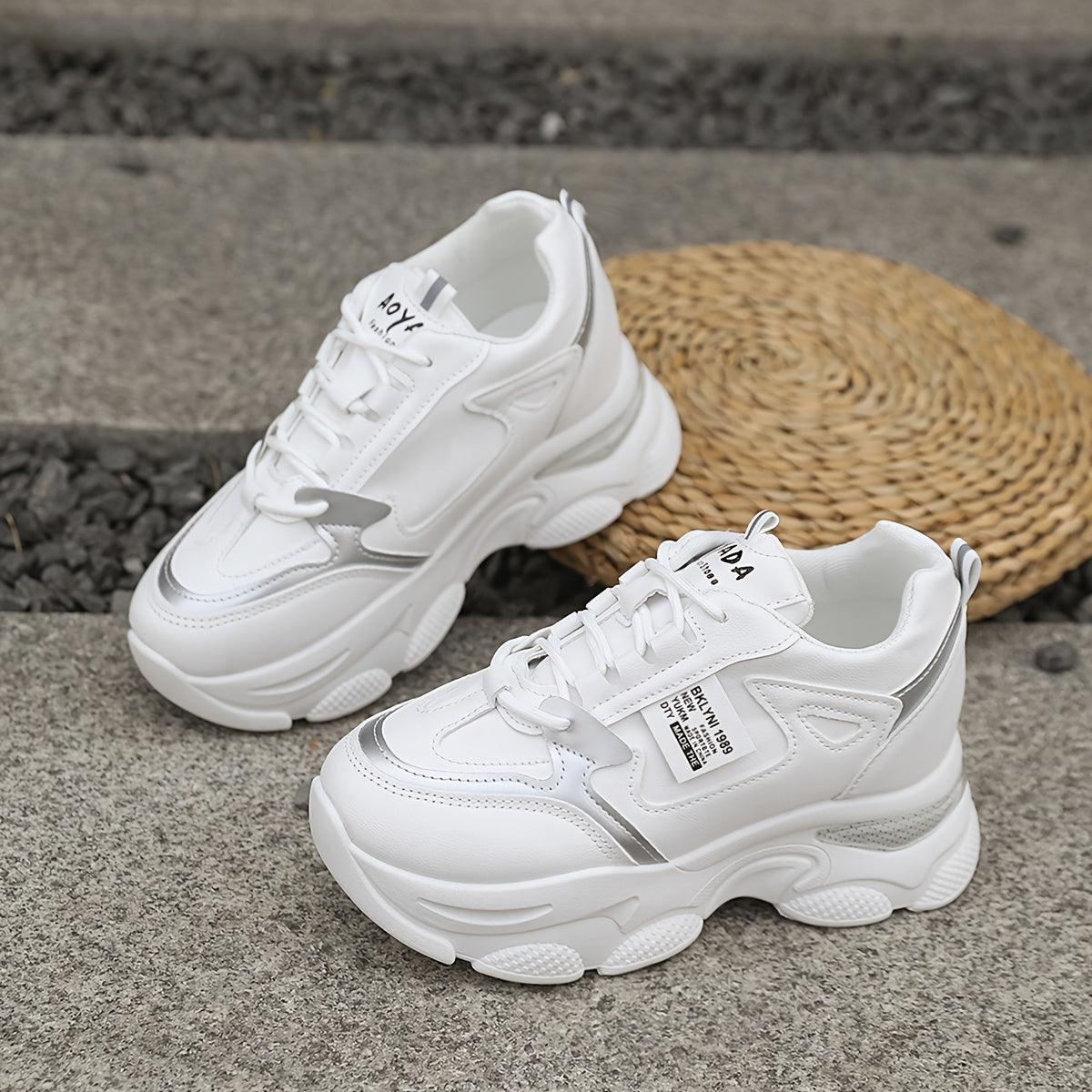 Women's Chunky Sneakers with Wedge Heel Casual Lace-Up Low Top Rubber Sole