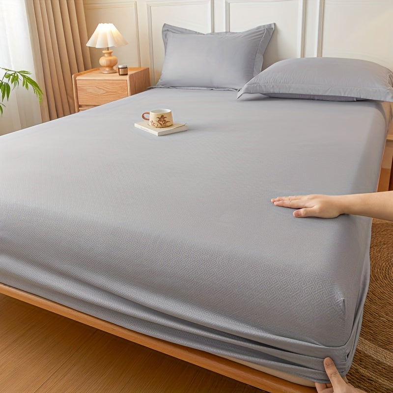 Light Blue Beige Full Wrap Fitted Sheet Non-Slip All-Season Bedding