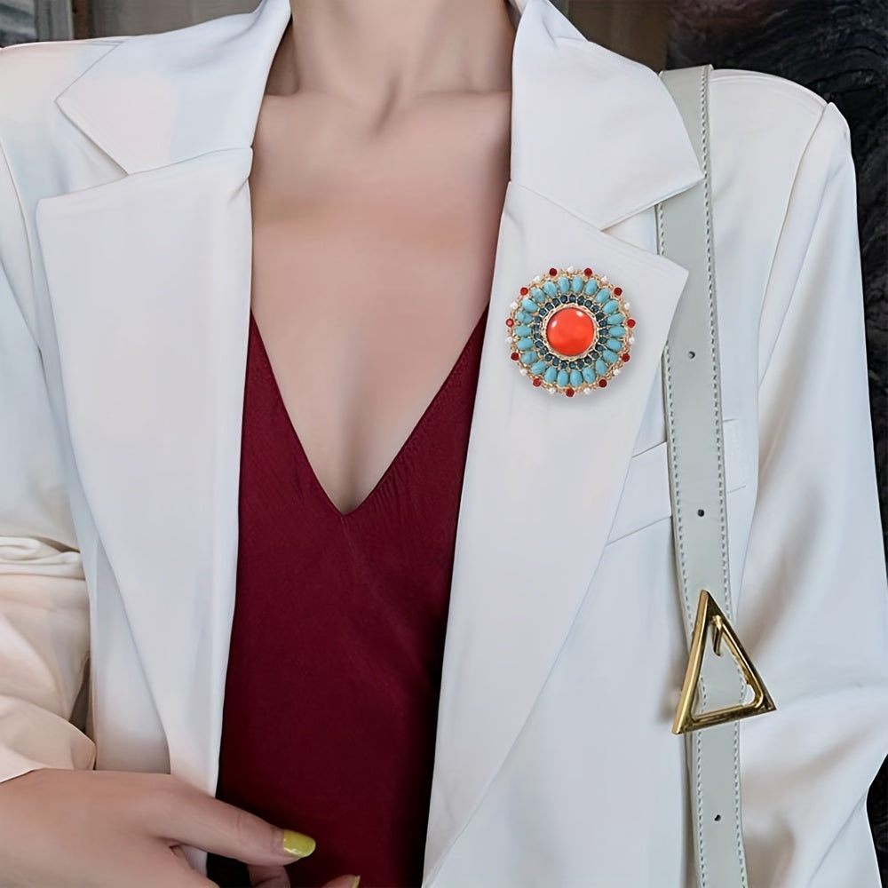 Turkuaz Kristal Boho Uslubidagi Brosh - Kiyim Aksessuari