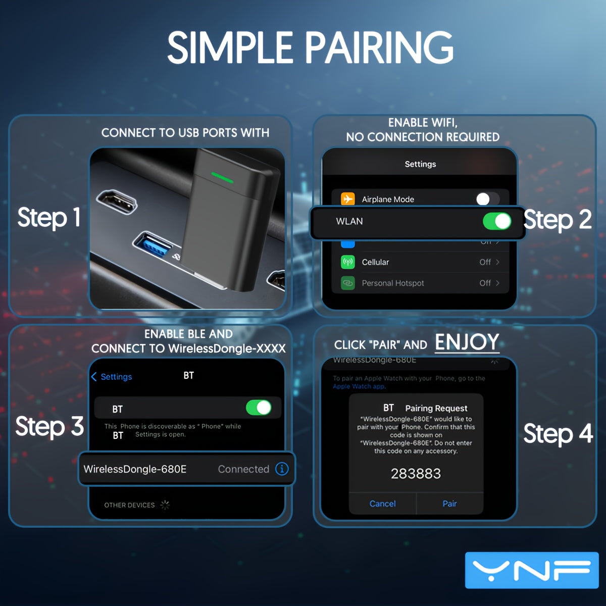Adaptador inalámbrico 2-en-1 CarPlay y Android Auto con USB, alimentación, baja latencia, compatible con iPhone y teléfonos Android