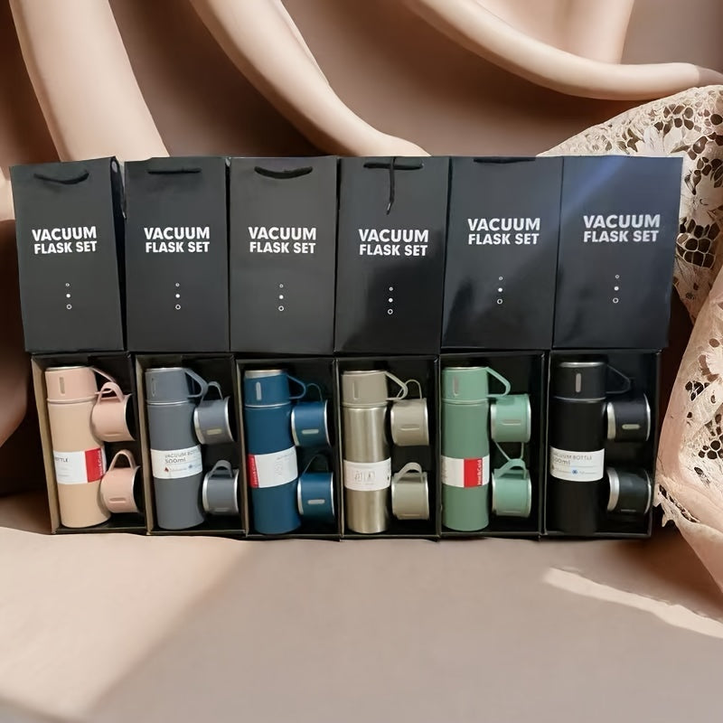 440ml Stainless Steel Vacuum Bottle with 2 Lids for Hot Cold Beverages