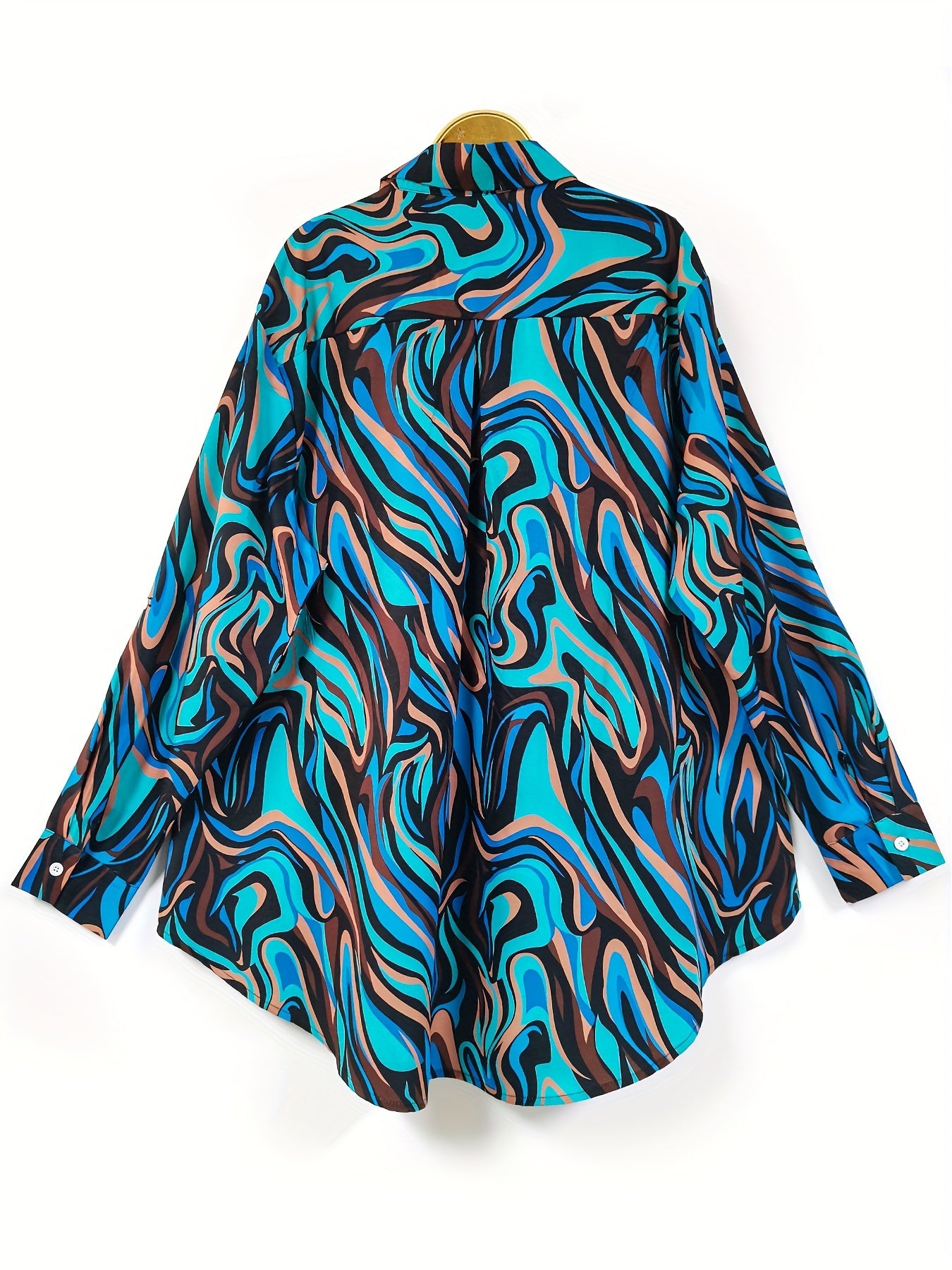 Ayollar bluzasi Polyester uzun ko'ylakli abstrakt bosma ko'k jigarrang