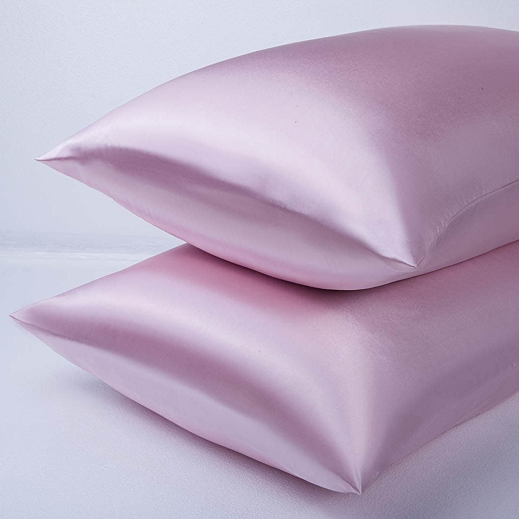 Pair of 2 Satin Pillow Protectors Hypoallergenic Soft Silk-Like Feel Machine Washable