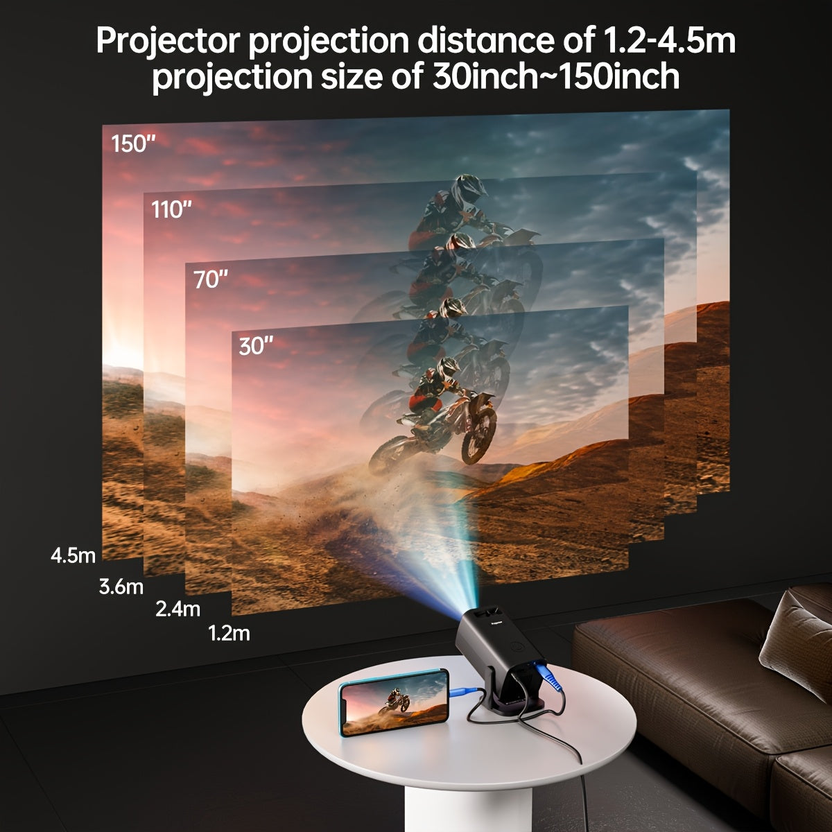 Mini proyector portátil negro soporte 1080P 3D para cine en casa uso con smartphone