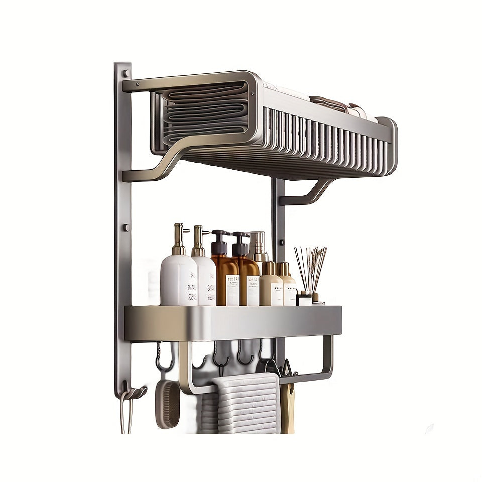Wall Mounted Bathroom Storage Rack with 2 Tiers for Cosmetics Shower Gel Organization