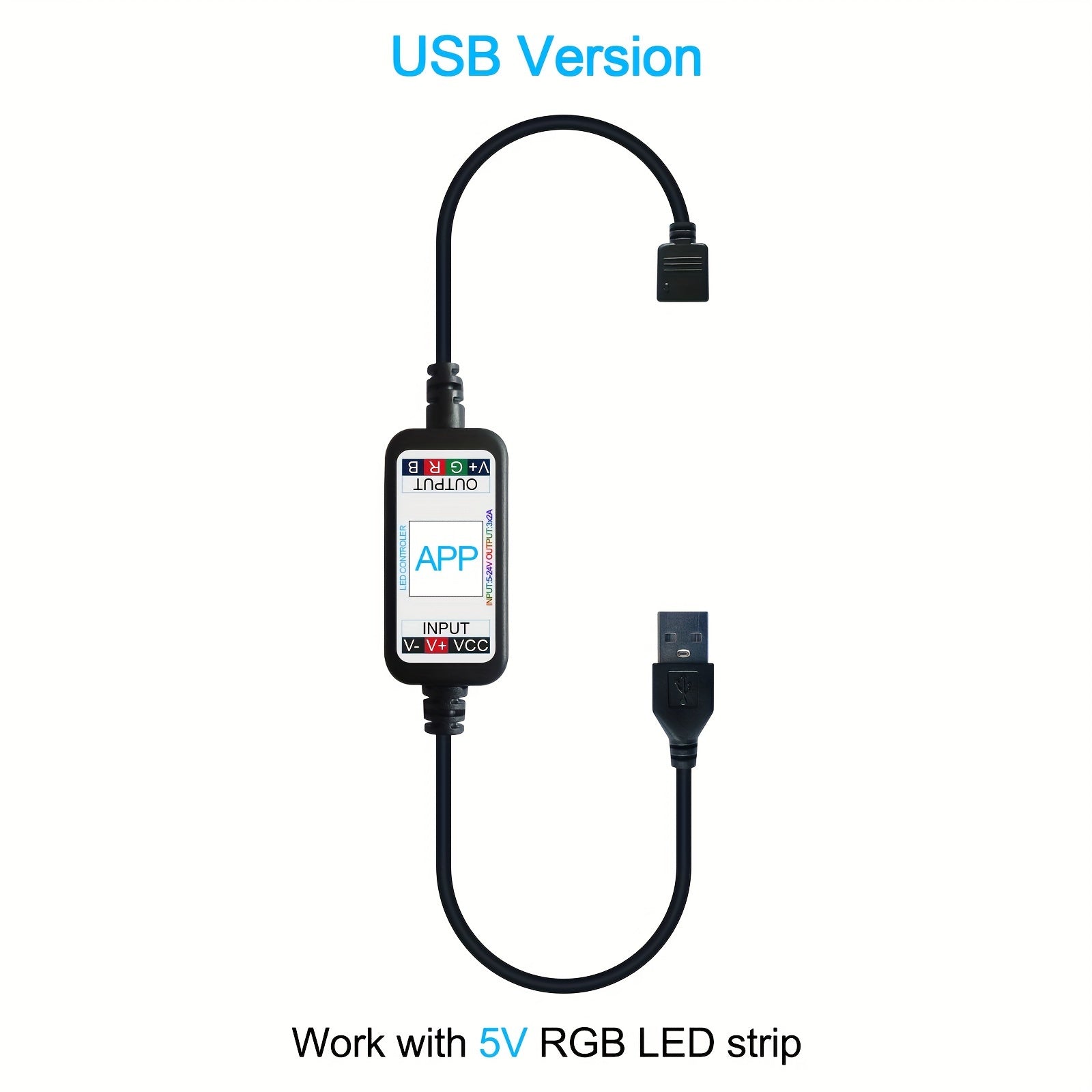 Wireless RGB LED Strip Controller App Control USB Powered Compatible with 5V-24V DC Lights Music Sync