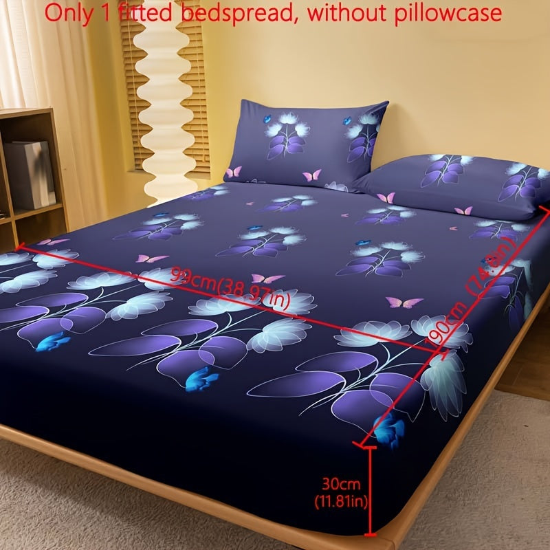 Butterfly Floral Print Fitted Sheet Soft Cozy Bedding Deep Pocket Mattress Protector