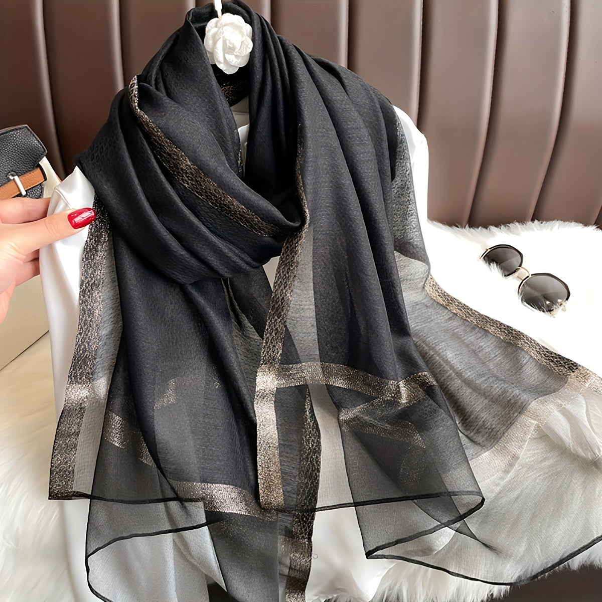 Bohemian Long Sequin Scarf Lightweight Airy Shawl for Beach, Festive or Daily Wear